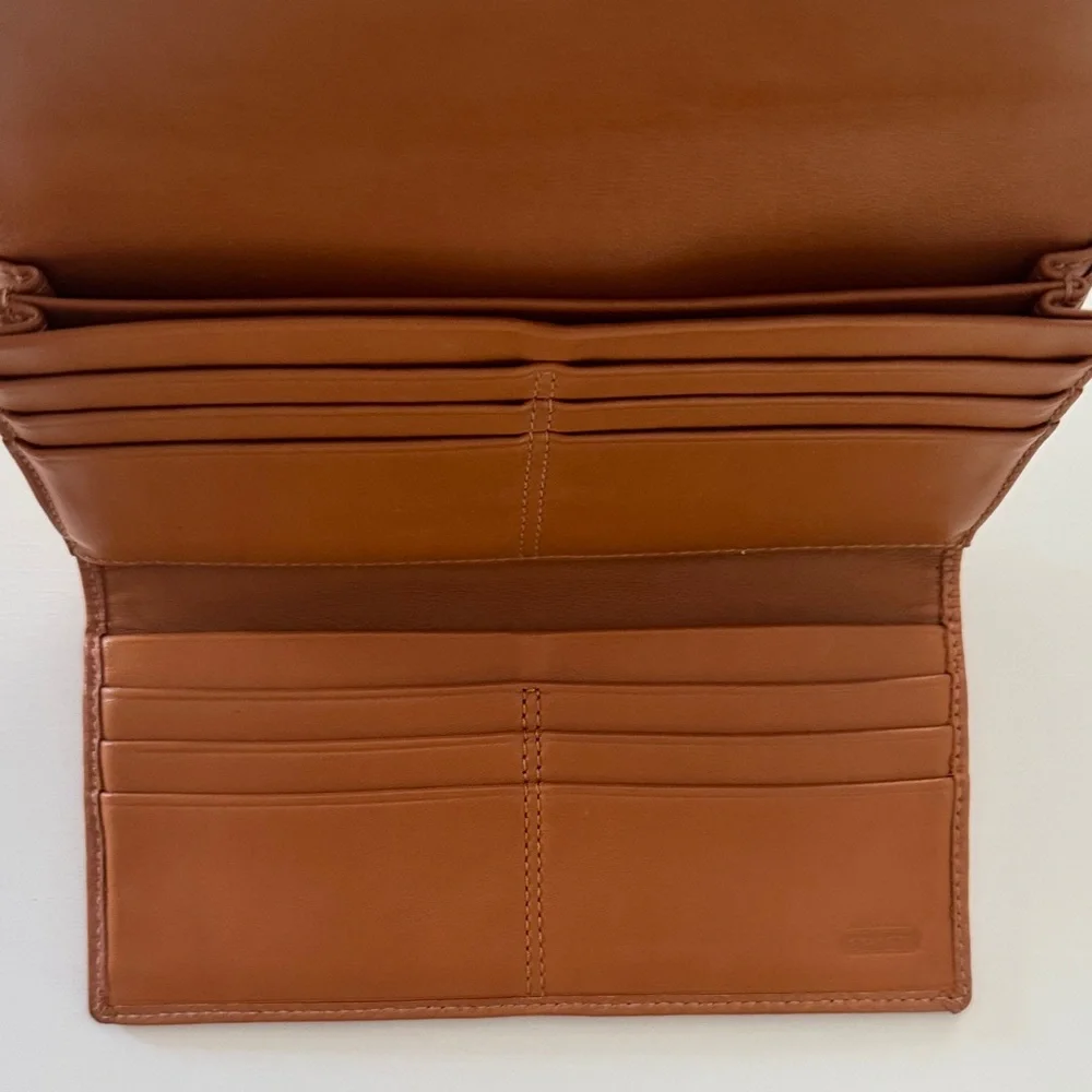 Coach Pale Yellow/Gold and Brown Logo Fabric & Leather Women's Wallet - Picture 6 of 16